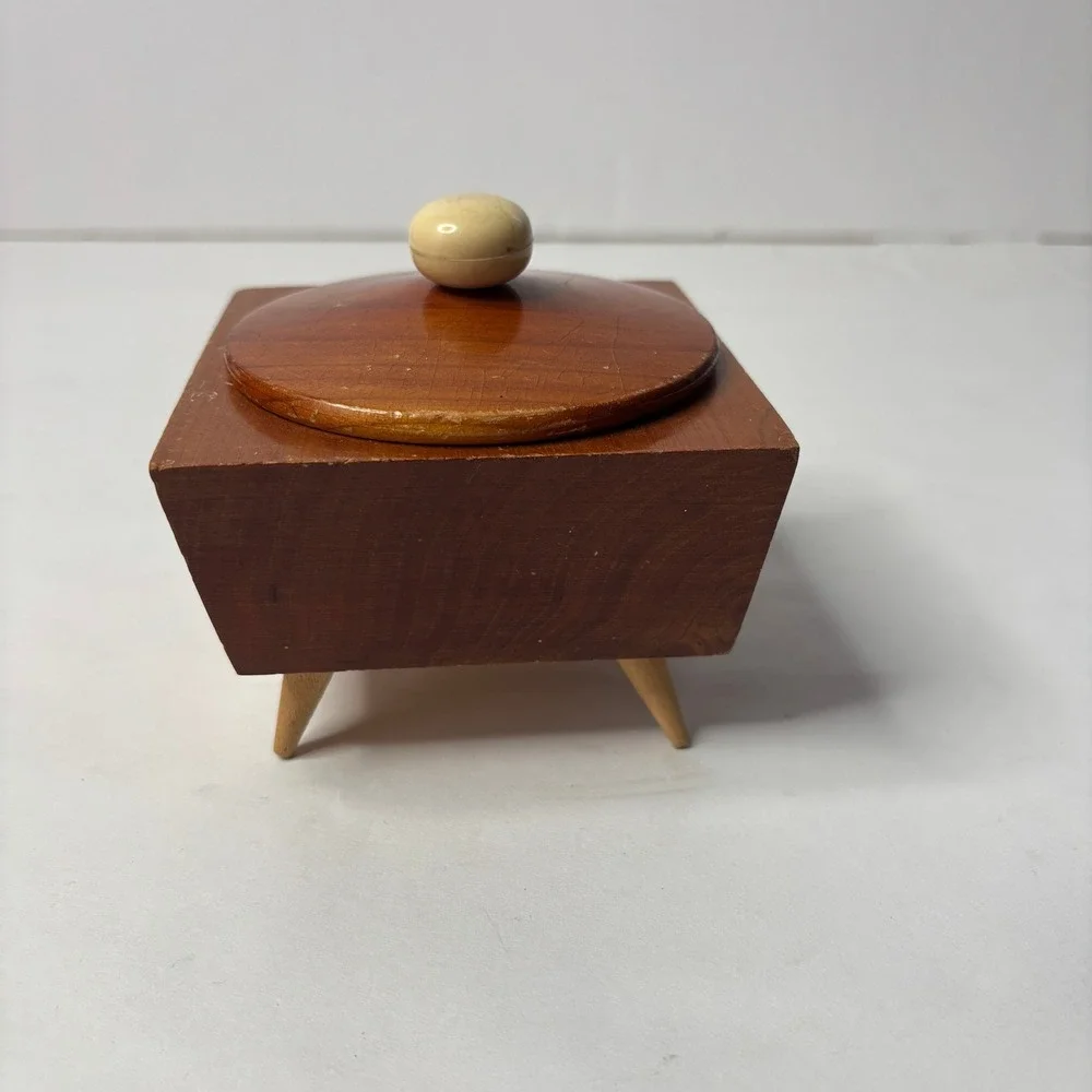 Vintage MCM Wood Trinket Box Jewelry Holder Grants Pass OR Mid‎ Century Modern *